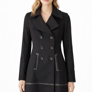 Via Spiga Black Double-Breasted Pea Coat